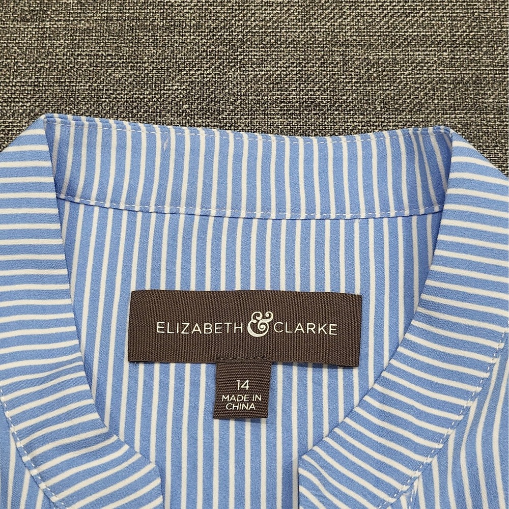 Elizabeth & Clarke Womens Sleeveless Blue Striped Dress with StainTech Size 14 - Picture 6 of 9